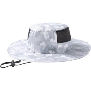 Unisex Grey Camo 100% Nylon Wide Brim Mesh Uv Protection Chin Strap Cowboy Hat